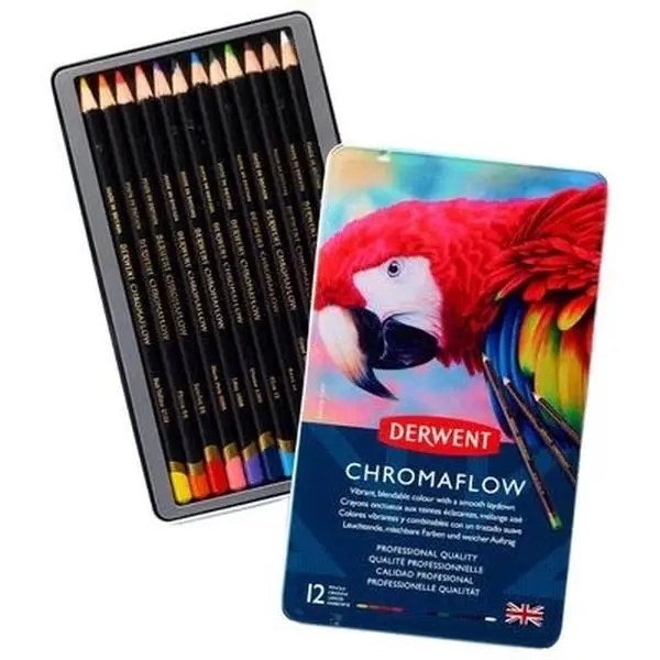 Derwent chromoflow tin of 12 pencils colourful stationery school new pens