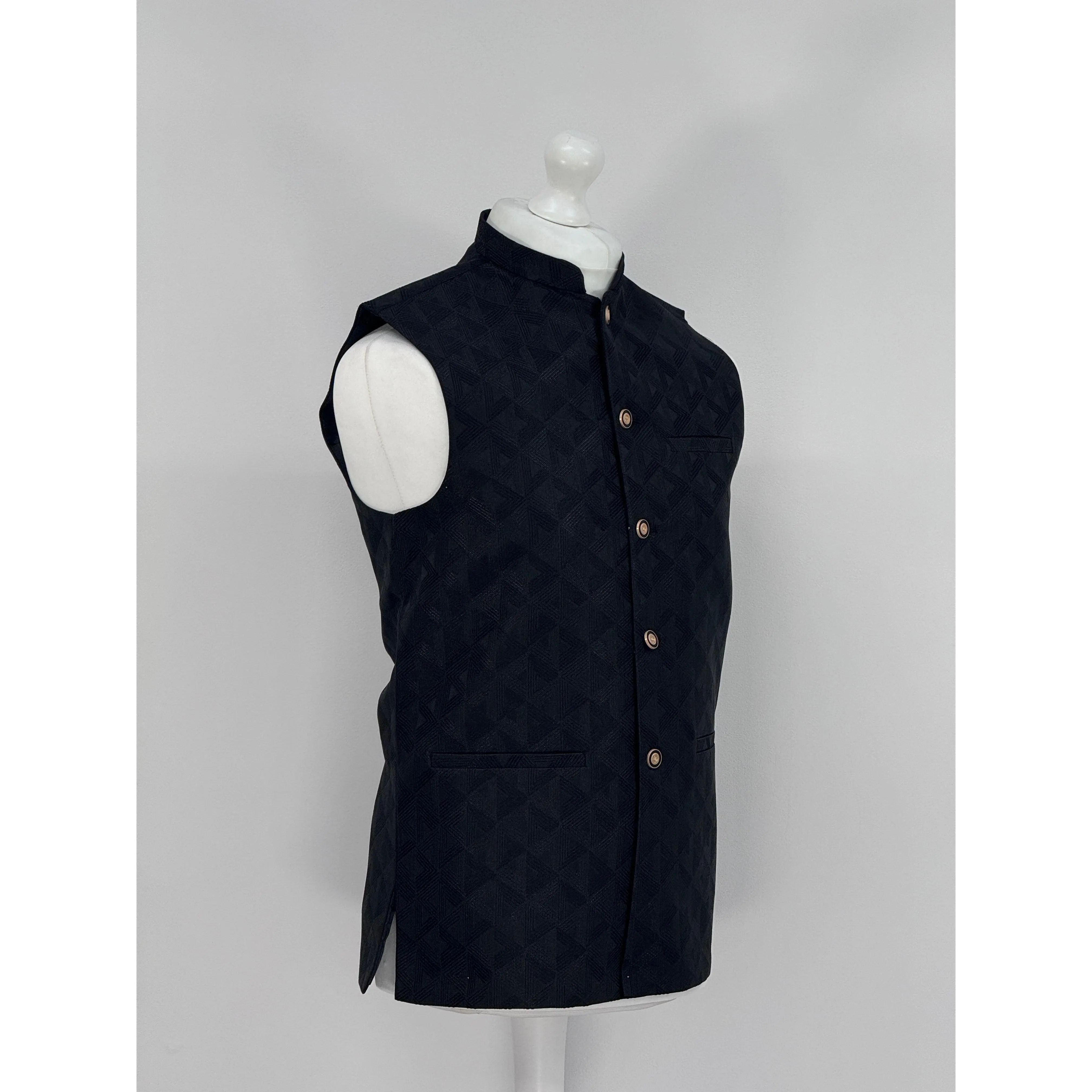 Men's Aztec Design Black Jamawar  Waistcoat