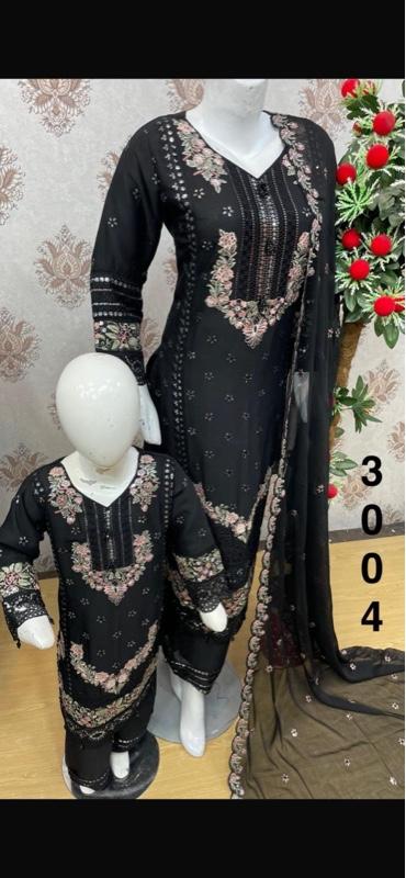 Product Introduction of BLACK LADIES EMBROIDERED CHIFFON MOTHER AND DAUGHTER READYMADE SUITS. 8