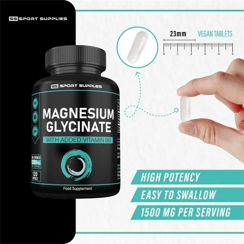 Magnesium Glycinate 1500mg & Vitamin B6 Capsules - High Strength for Energy & Muscle Support (120 Count) Healthcare Supplement Fitness Dietary Bathroom 4