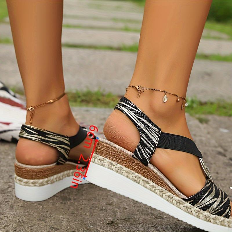 Product Introduction of Women's Solid Color Elegant Sandals, Metallic Buckle Design Platform Slingback Shoes, Casual Wedge Peep Toe Shoes Girl Footwear 8