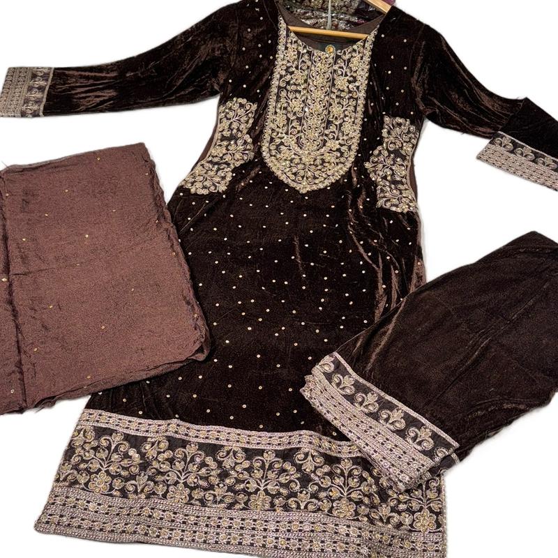 7 Colours ZIVA Pocket Winter Korean velvet design salwar kameez 3 piece Pakistani dupatta S-XL Womenswear Dress Traditional Embroidered 6