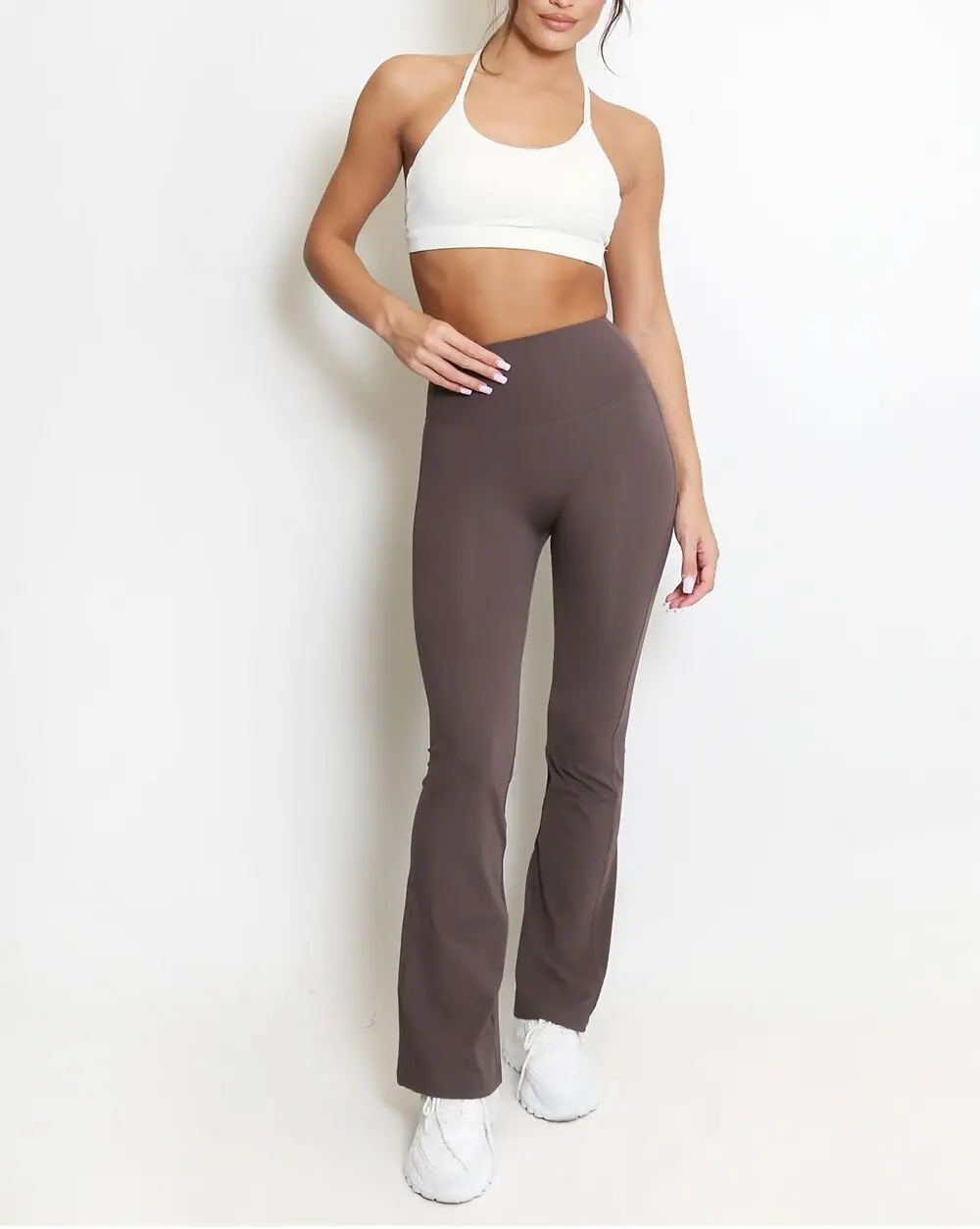 Womenswear Leggings - High Waist Flare Leggings for Comfort Fits Nylon Spandex Black Brown Dark Grey Casual Flared Basic Bottom