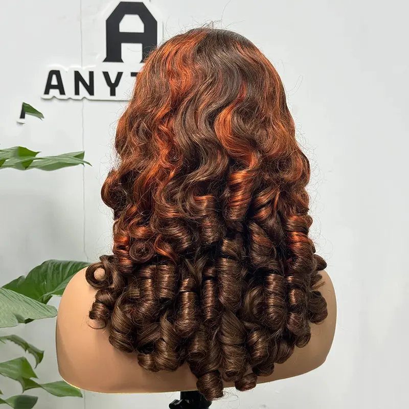 300 Density 100% Human Hair Loose Wave Fumi Bouncy Curly Wigs Ombre Double Drawn Hair Wigs 13x4 HD Lace Frontal Wigs 7