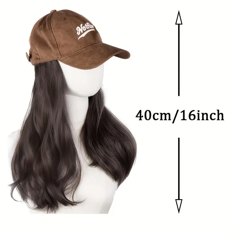 Chic Coffee-Colored Baseball Cap Wig with Body Wave - Synthetic Fiber, Perfect for Halloween & Christmas Parties 5