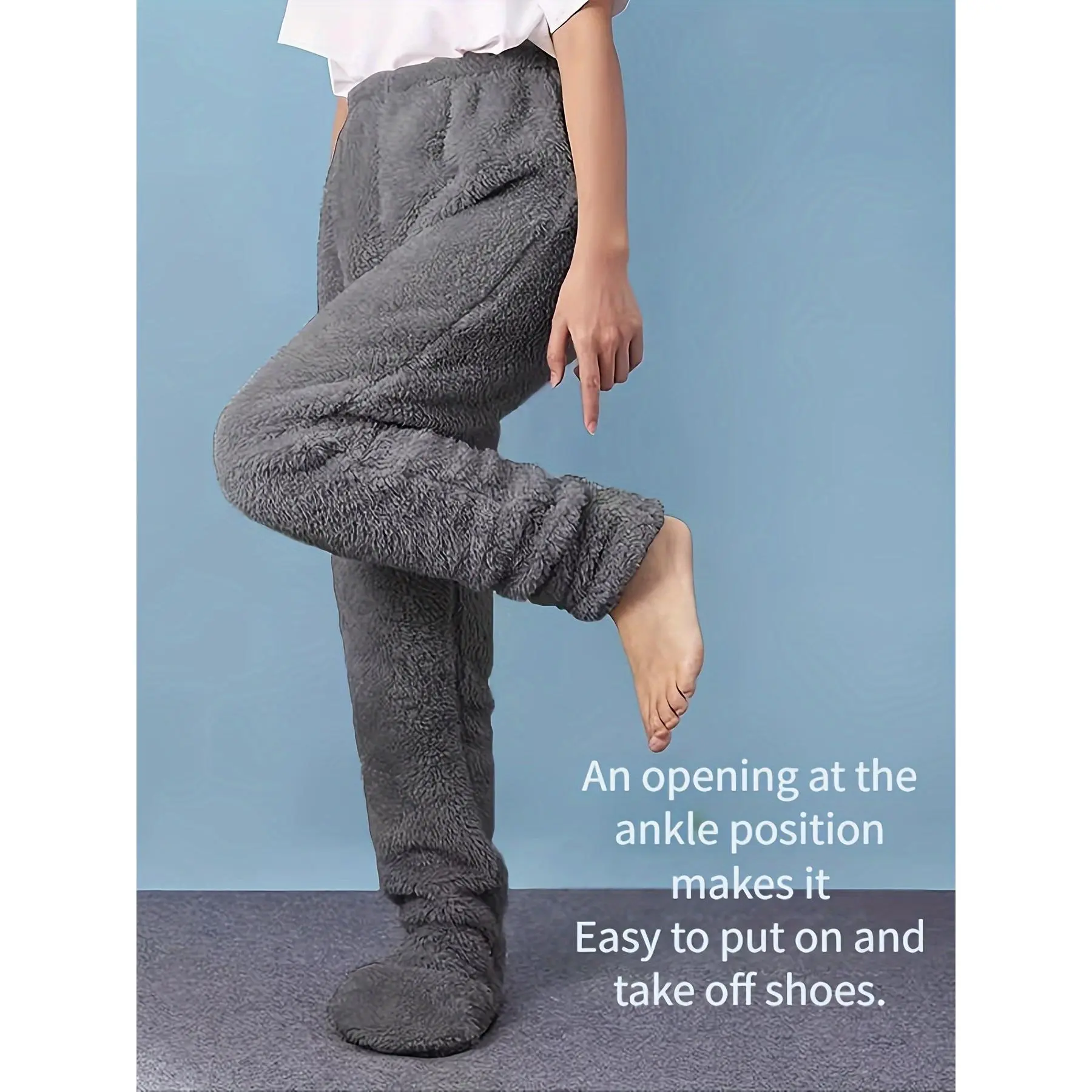 Cozy Warmth Plush Night Bottoms - Women's Sleepwear & Loungewear Bottoms - Elastic High Waist, Thick, Footed, Soft, and Comfortable for Fall & Winter