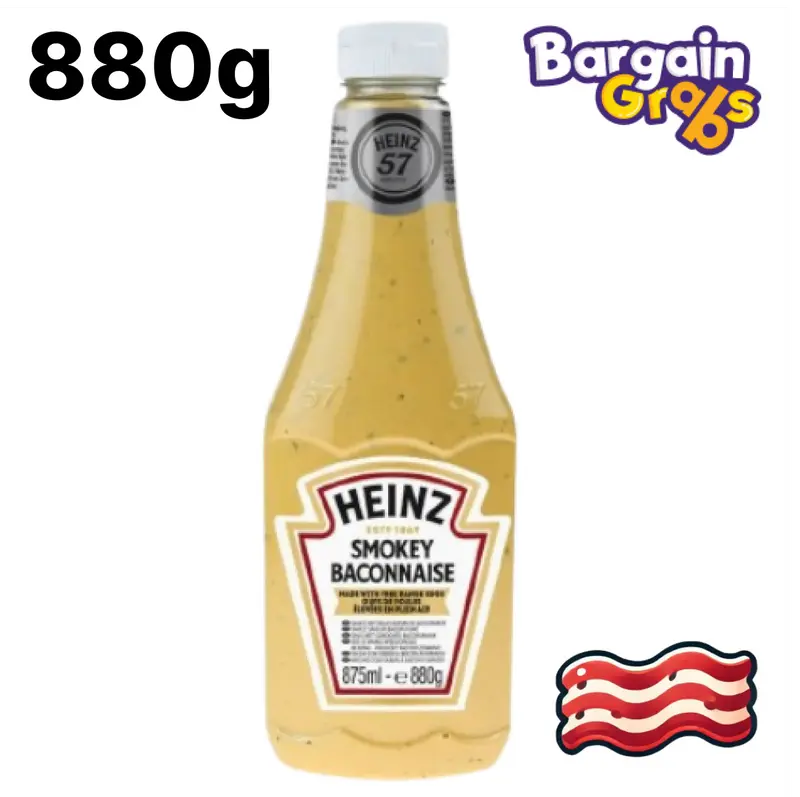 Heinz Smokey Baconnaise 880g Large Bottle – Creamy Bacon-Flavoured Mayo, BBQ Sauce Alternative – Best Before End 08/2025 Dip Sambal 0