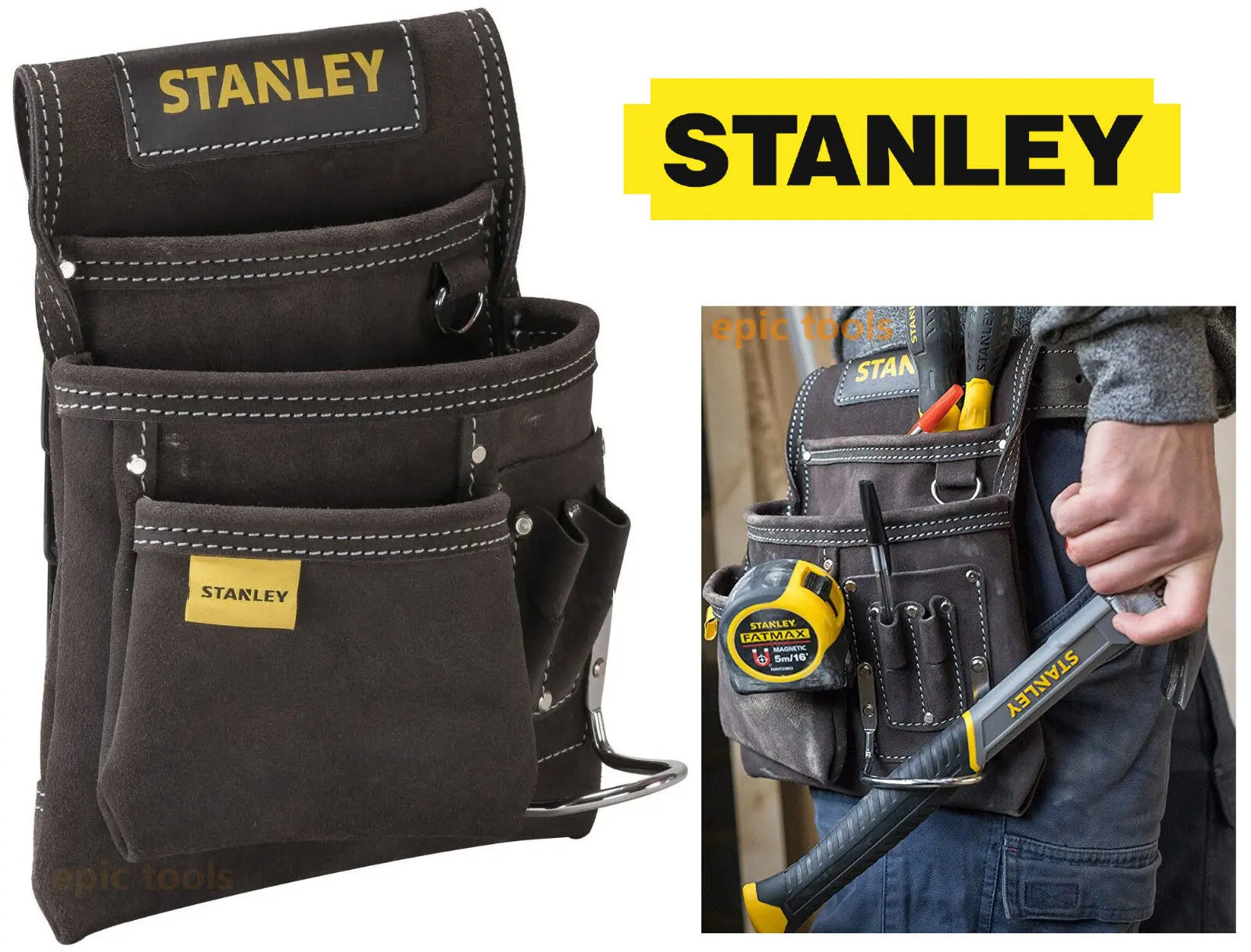 STANLEY Buffalo Dark Tan Leather Nail,Hammer,Tool Belt Pouch Holder, STA180114
