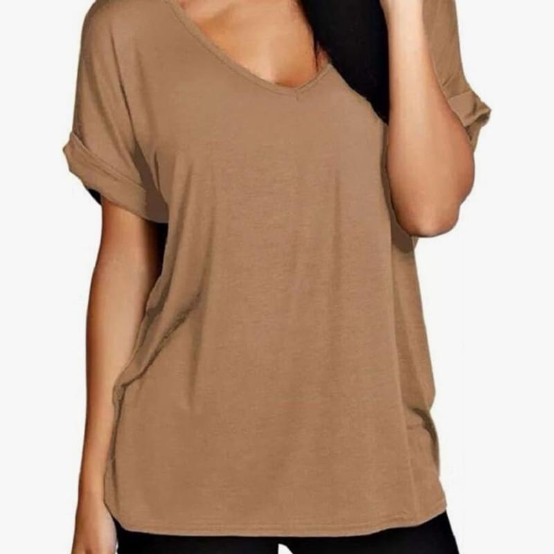 Women’s V-Neck T-shirt Short sleeve Viscose Basic Everyday 8-24 Loose Womenswear Fit Top 3