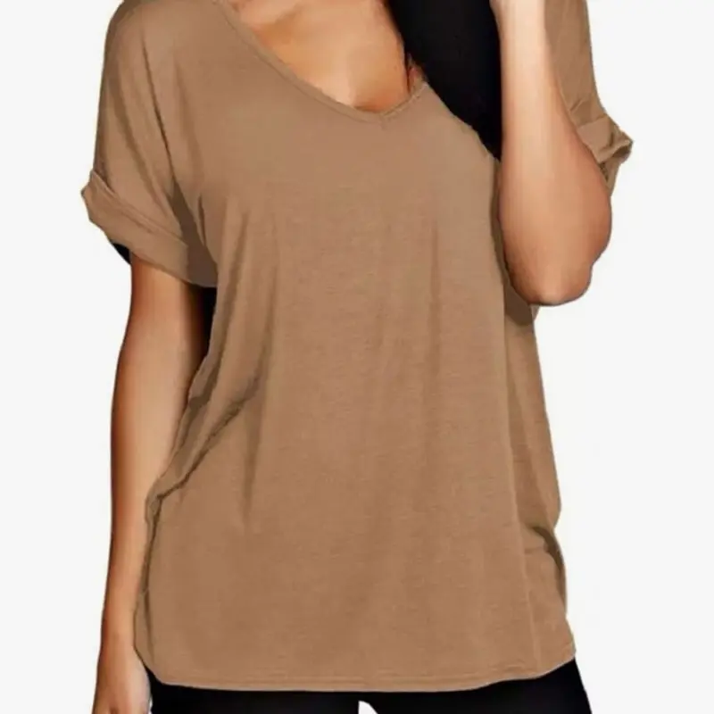 Women’s V-Neck T-shirt Short sleeve Viscose Basic Everyday 8-24 Loose Womenswear Fit Top 3
