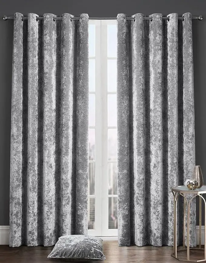 Curtains Luxury Crushed Velvet Eyelet Lined Curtains Thermal Insulated for Bedroom and Living Room