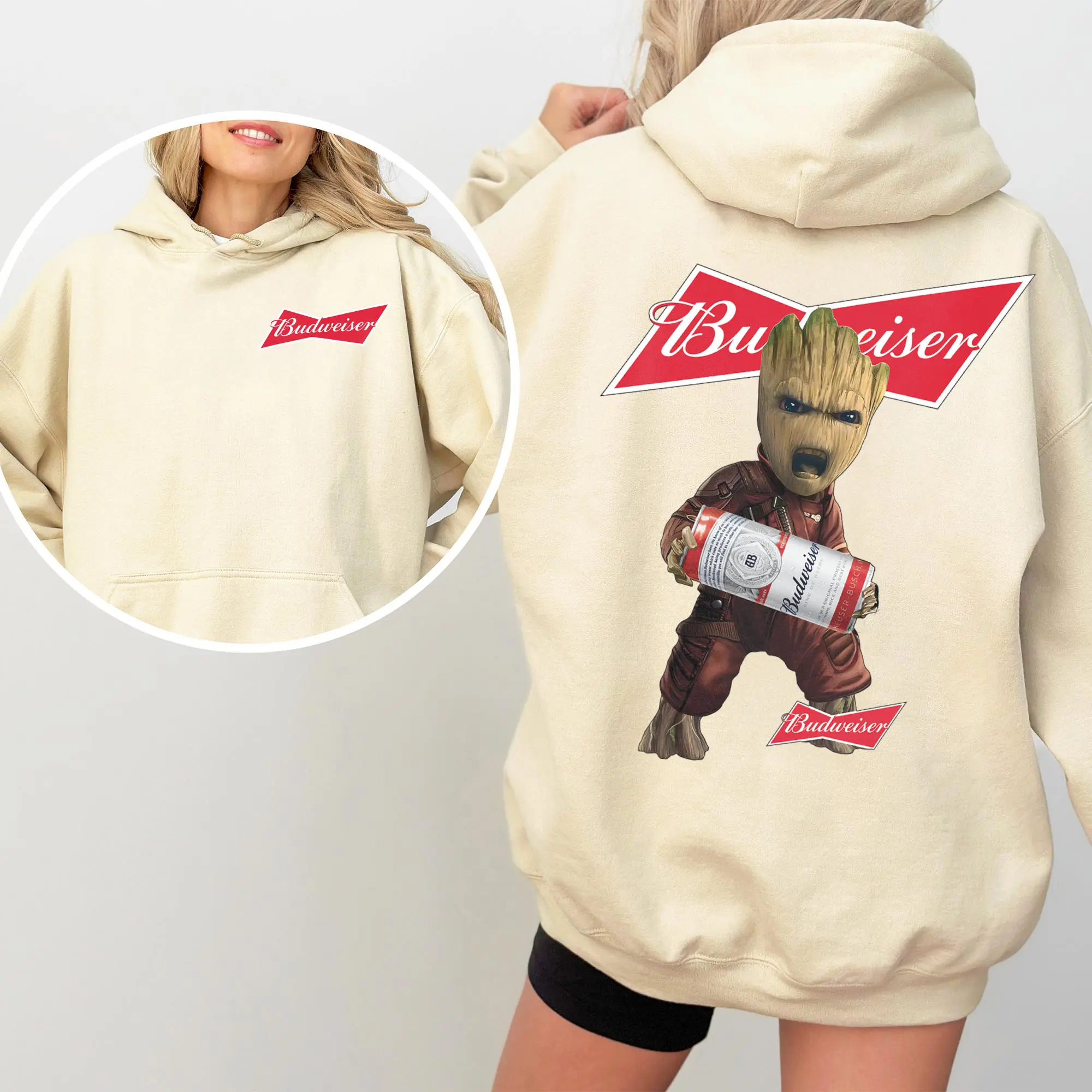 Budweiser Groot 2 Sides Hoodie/T-Shirt/Sweatshirt, Funny Beer Drink Shirt for Men, Drinking Tee for Daddy, Casual Cotton Top