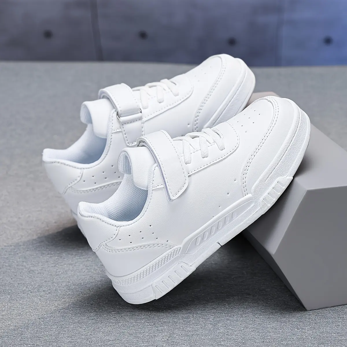 All-Season Vintage Preppy Denim Style Cross-Trainer Shoes for Boys & Girls with Hook and Loop Closure - Solid Color & Argyle Pattern Lightweight Low-Top Sneakers with Flexible TPR Sole for Daily Casual & Streetwear, Round Toe PU Upper Kids Sports Shoes Su