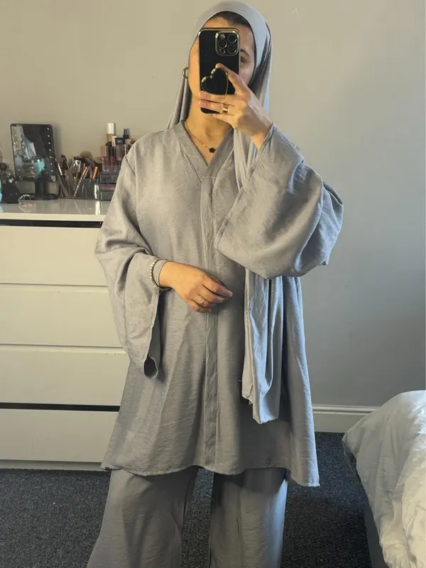 Women's V-Neck Flare Sleeves Linen Feel Two Piece Wide Sleeves, Wide Trouser Modestwear, Holiday Set,ModesstWear Womenswear Casual Comfortable Overalls 5