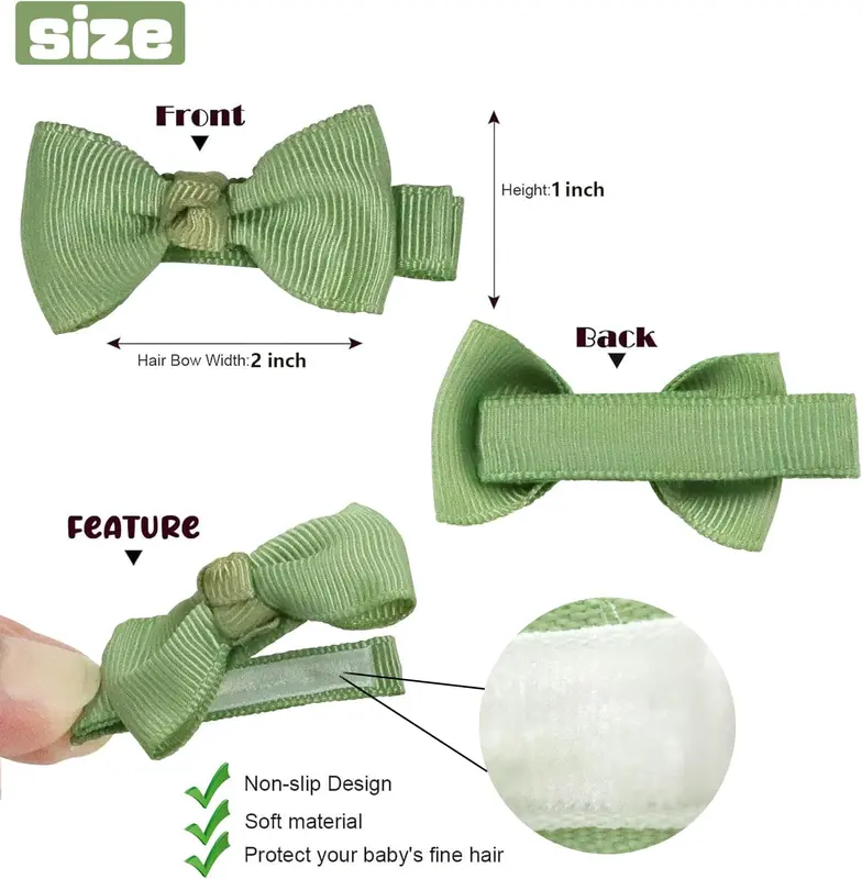 40 Pcs Small Size 2 Inch Baby Hair Clips Baby Hair Bows Craft Bows Ribbon Bows with Full Ribbon Covered Hair Bow Clips for Baby Fine Hair childrens  bows 1