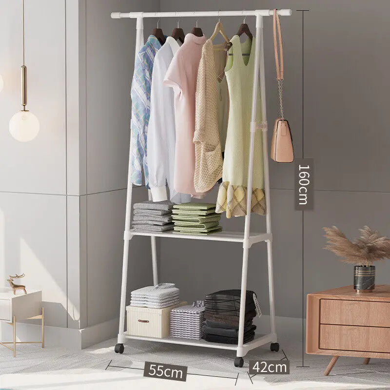 Heavy Duty Clothes Rail Rack Garment Hanging Display 2 Tier Rack With Wheel Metal Organiser
