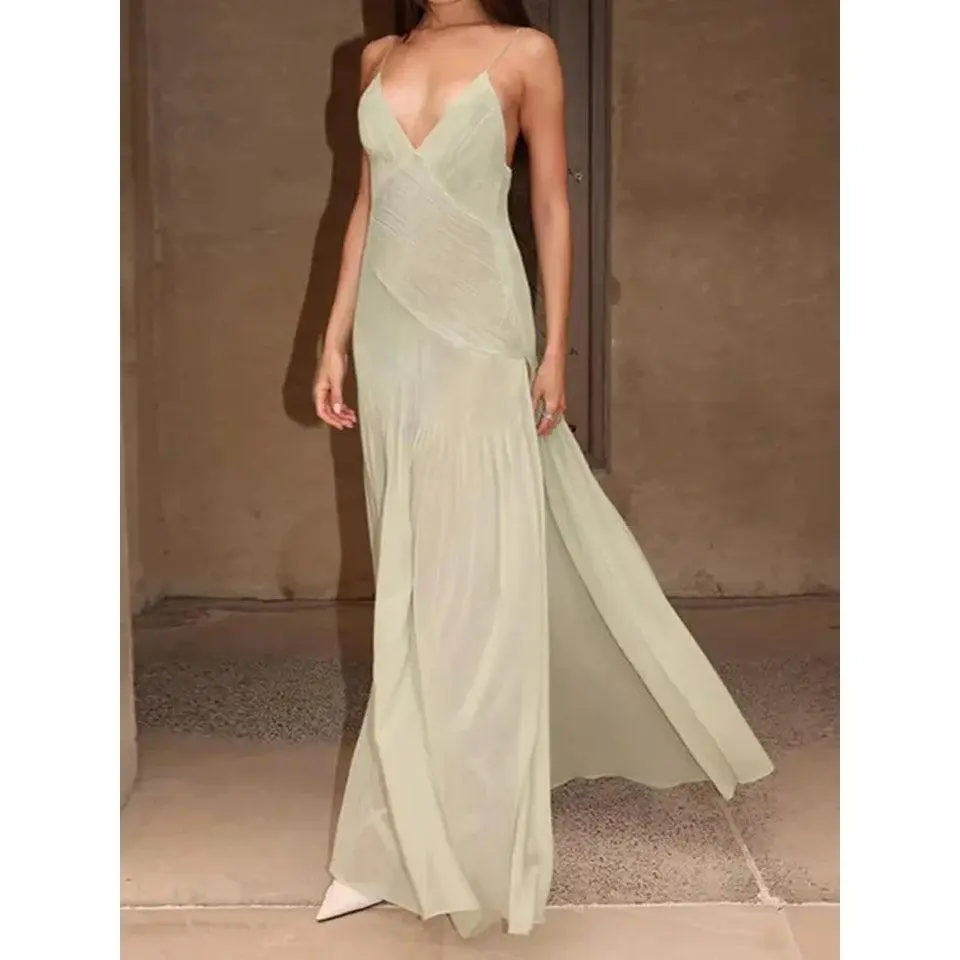 Samal | V-Neck Pleated Backless Dress