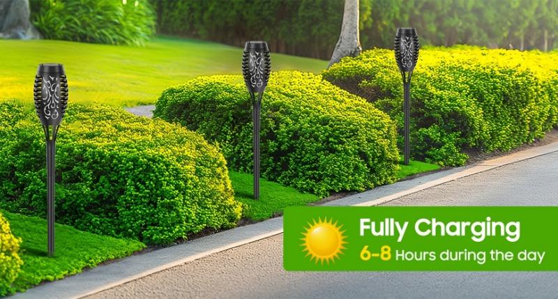 Product Introduction of 4/8/12pcs Solar Powered Flickering Flame Garden Lights, Plastic, Solar Charging, 600mAh Nickel Battery, with Auto On/Off, for Lawn, Yard, Sidewalk, Driveway Landscape Lighting 6