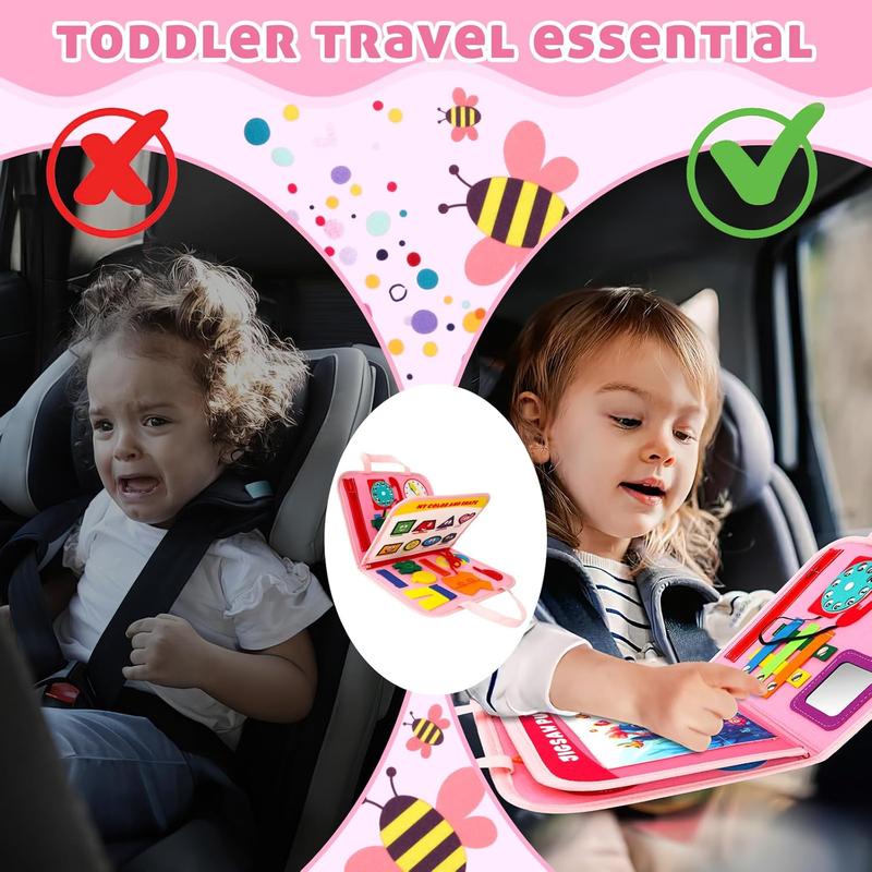Busy Board Montessori Toys for 1 2 3 4 Year Old Girls Toys Age 1-4, Travel Toys Sensory Activity Board, Kid Learning Educational Toys Gifts Interesting Toddler Toy 5