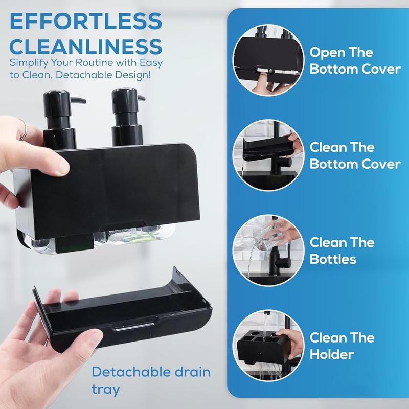 Soap Dispenser, Refillable Wash Hand Liquid, Dish Detergent, Shampoo Lotion Bottle with Pump Head and Label, Ideal for Kitchen & Bathroom Sink or Shower (Black) 3