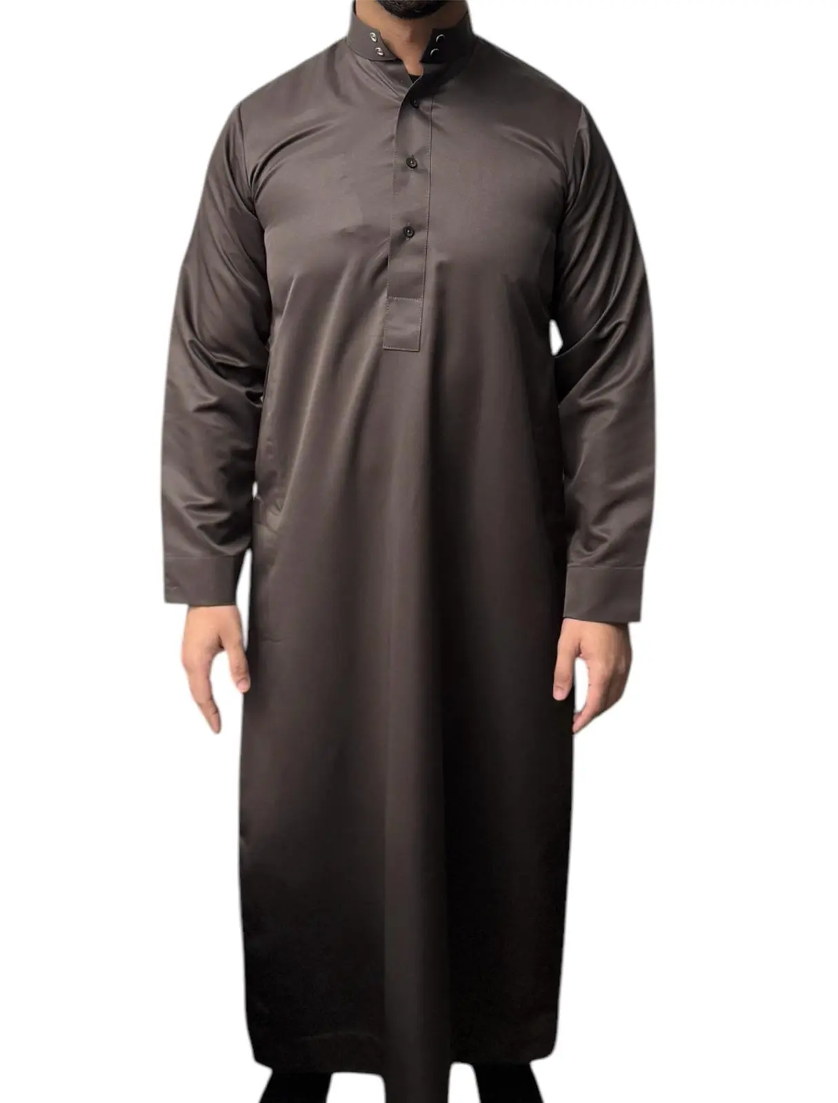 Premium Men's Shiny Brown Collared Thobe - Regular Fit