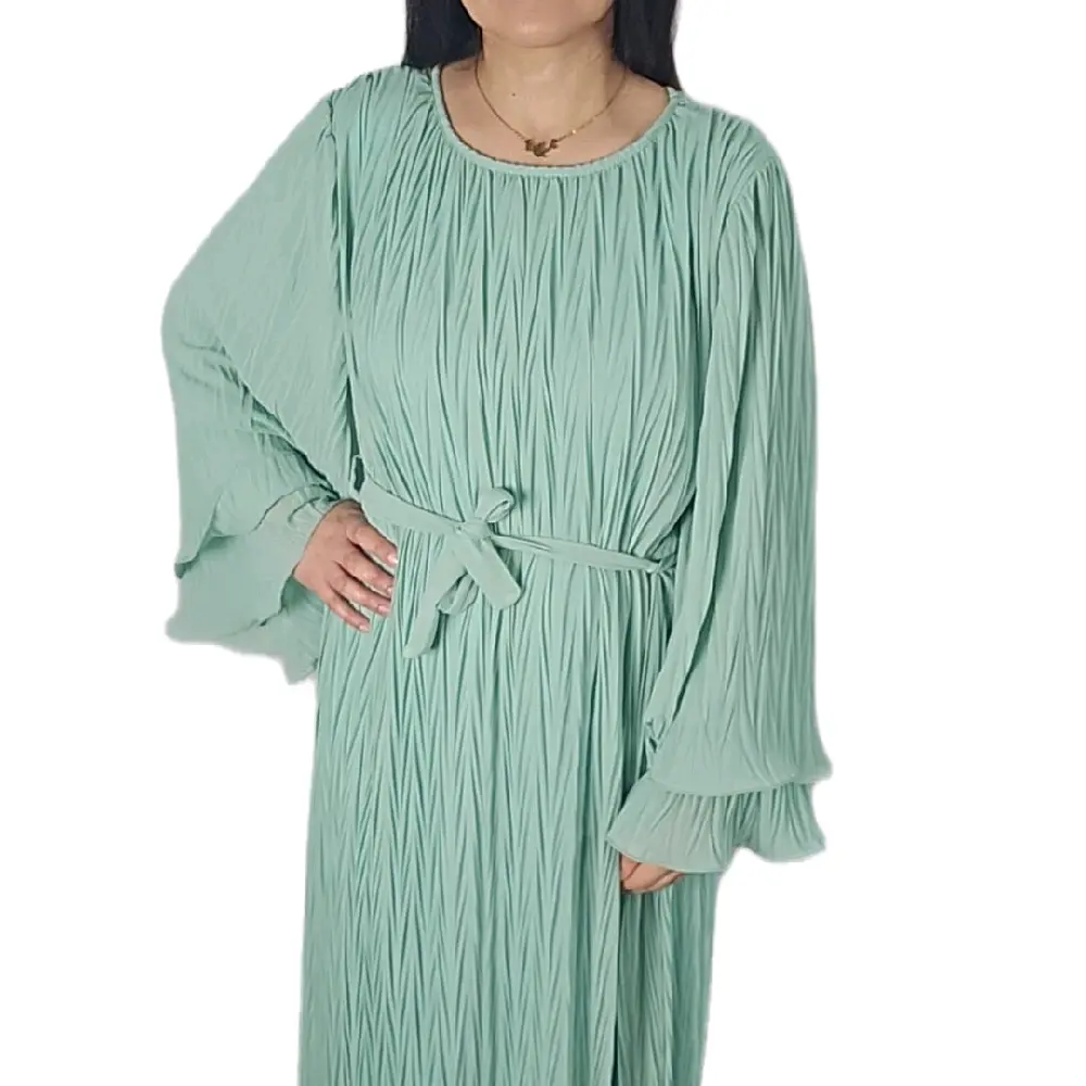 SOPHIA Modern Pleated Maxi Dress with Statement Sleeves & Adjustable Belt – Effortless Style for Any Occasion (Size 8-20)