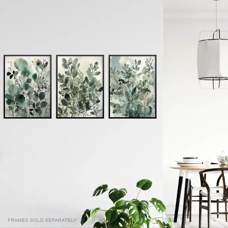 Set of 3 A4 Botanical Plants Sage Green Watercolour Eucalyptus Leaves Boho Artworks Unframed Wall Art Living Room Poster Prints Pack Decor Ornaments Decoration  Photo 2