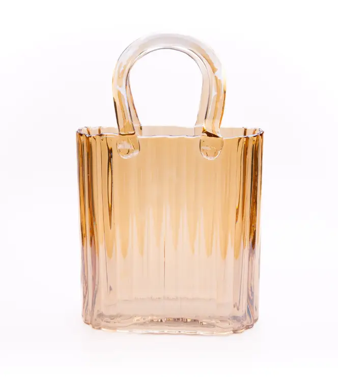 Orange Handbag Glass Vase - Home Decor, Ribbed - Flower 1