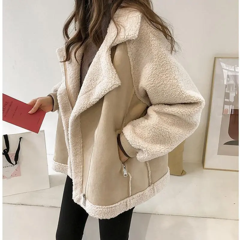 [2024] New Loose Fur coat women's short lambswool motorcycle clothing jacket womenswear tops