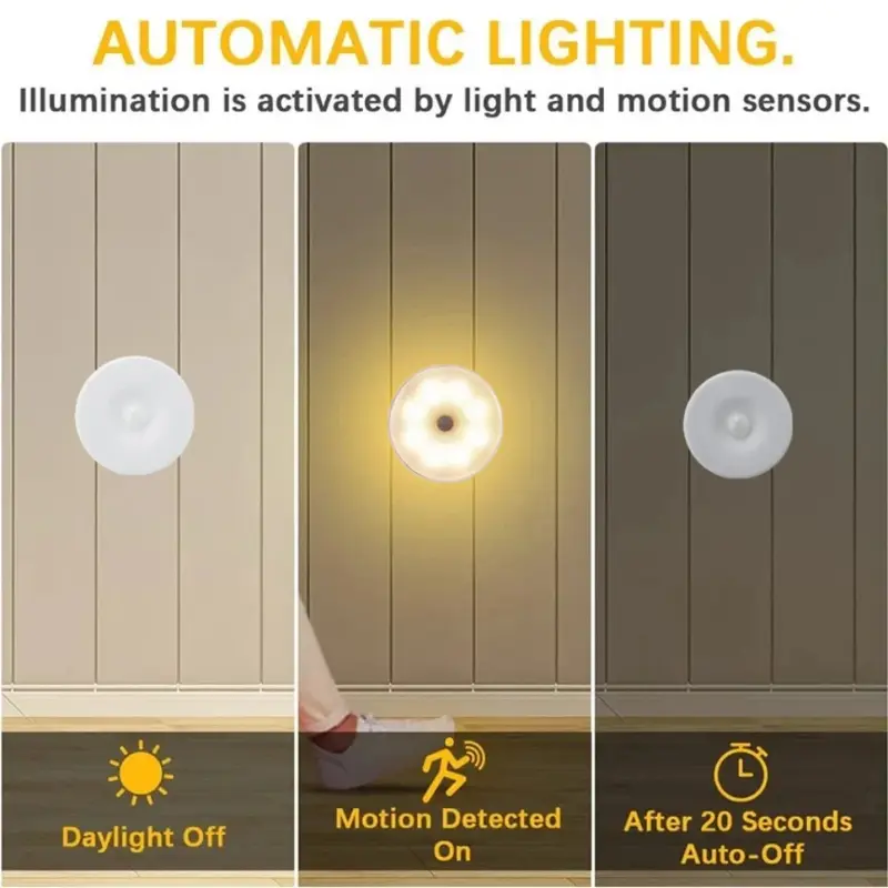 Motion Sensor Light Led USB Night Lights Rechargeable Lamp for Bedroom Staircase Hallway Wardrobe Cupboard Lighting Charging Smartphones 2