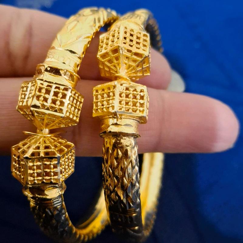 Asian Traditional Gold Plated Bracelet Kangan Pair - Size 2.4/2.6 1