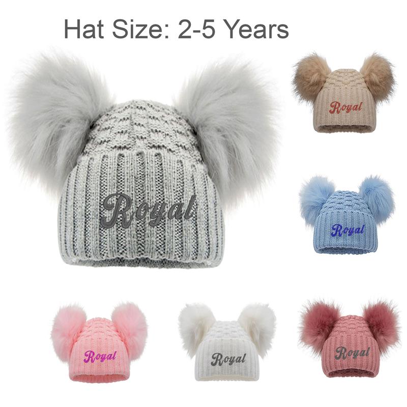 Product Introduction of Royal Icon Personalised Kids Hats - Cute & Cozy Double Pom Pom Knitted Hat for Boys and Girls - 2-5 Years Ri674 0