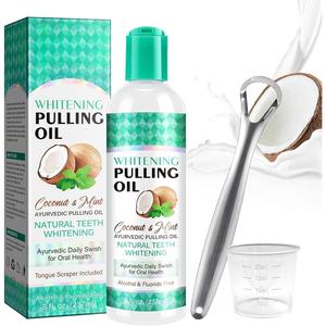 Coconut Pulling Oil, Mint Oil Pulling Mouthwash with Tongue Scraper, Natural Coconut Oil Pulling for Teeth Whitening, Fresh Breath, Coconut Oil Pulling with Coconut & Peppermint Oil-Mouthwash