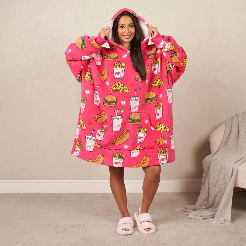 OHS Fast Food Hoodie Blanket Wearable Throw Hooded Fleece Blanket 0