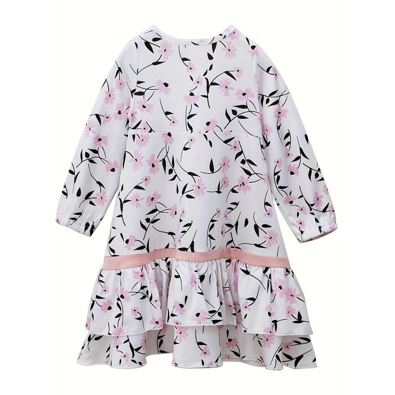 Conjunto de Ropa Étnica Tradicional Musulmana para Niñas de Primavera y Otoño - Vestido Floral de Manga Larga + Pañuelo para la Cabeza, Conjunto de Dos Piezas 7