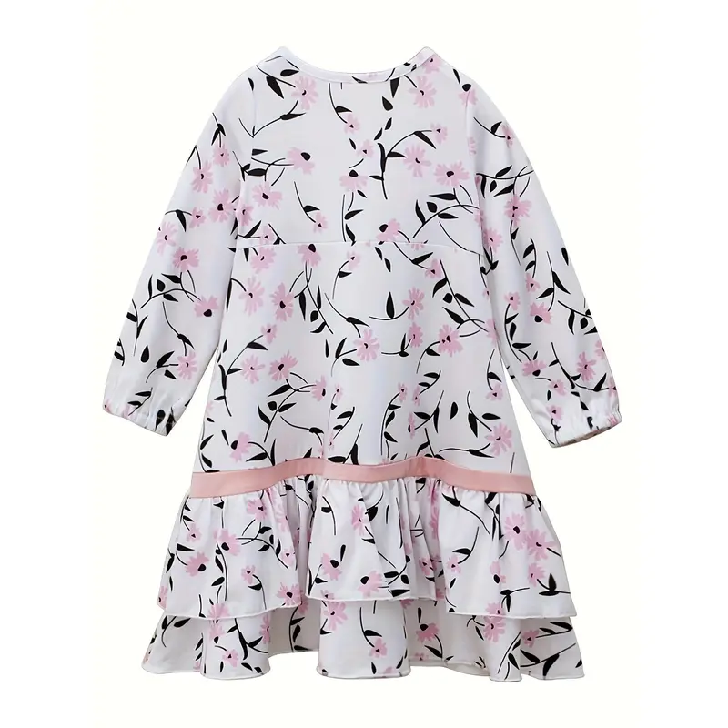 Conjunto de Ropa Étnica Tradicional Musulmana para Niñas de Primavera y Otoño - Vestido Floral de Manga Larga + Pañuelo para la Cabeza, Conjunto de Dos Piezas 7