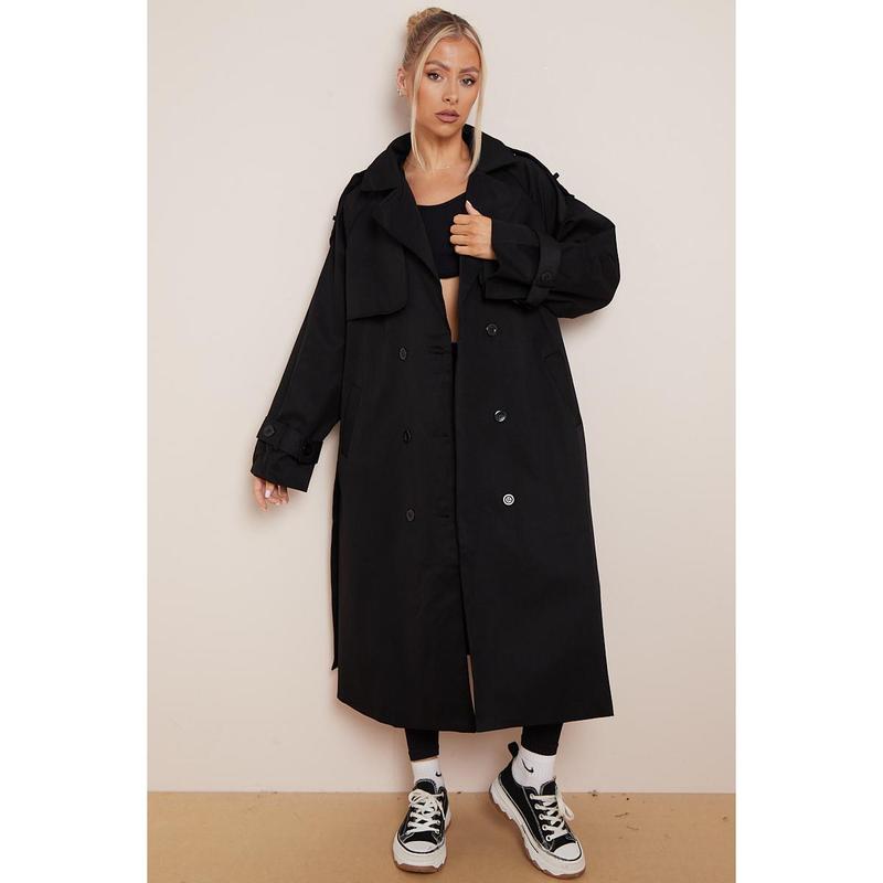 Product Introduction of KatchMe Women's Oversized Premium Waist Tie Double Breasted Trench Coat (UK 8-22),High-End Outerwear Jacket,Plain Minimalist Side Pocket Lady's Outfits 5