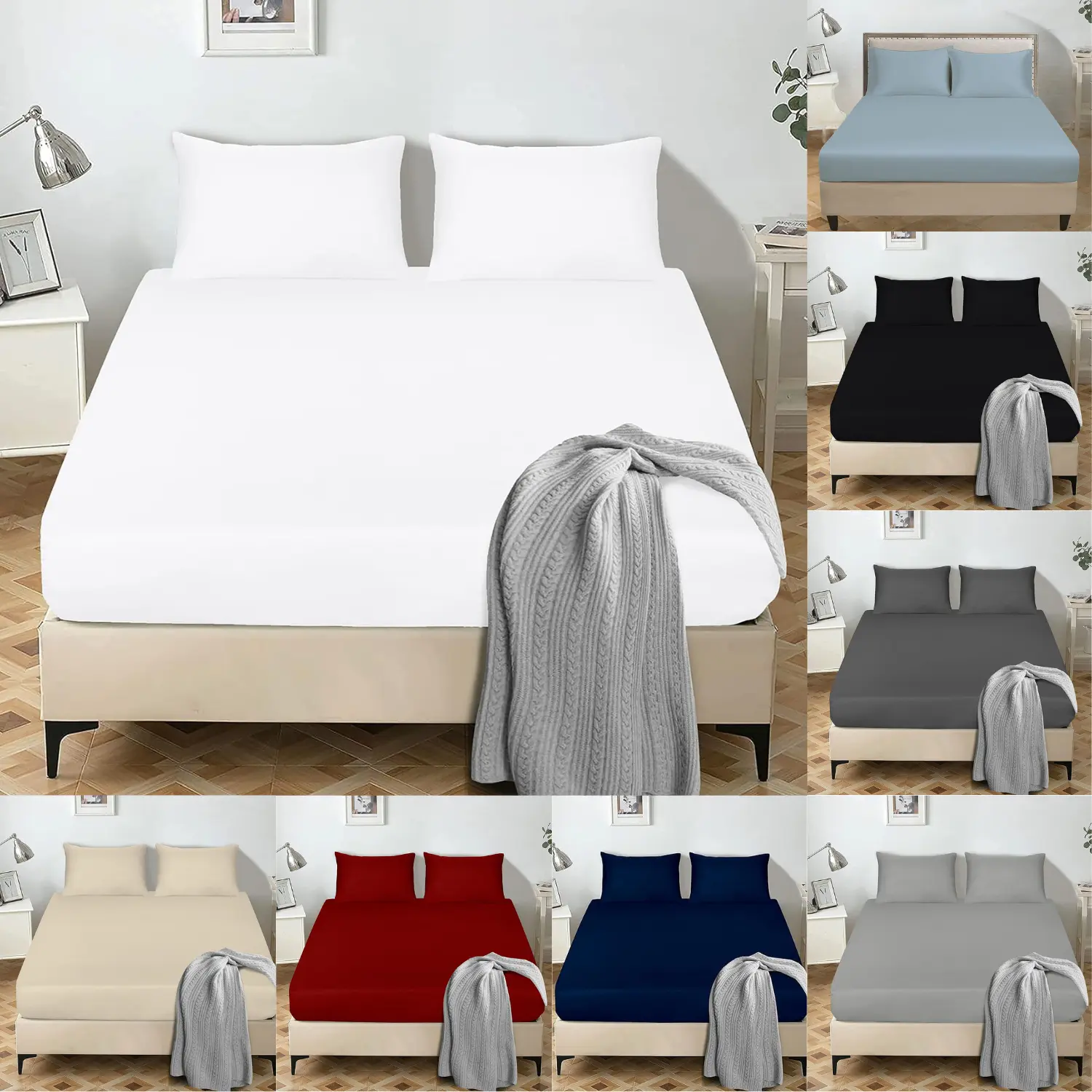 Microfiber Fitted Bed Sheet 26cm Extra Deep Pocket Fitted Bed Sheet Silky Soft Comfy &Breathable Luxury for All Uk Size Thick Mattress Available In 10 Different Color