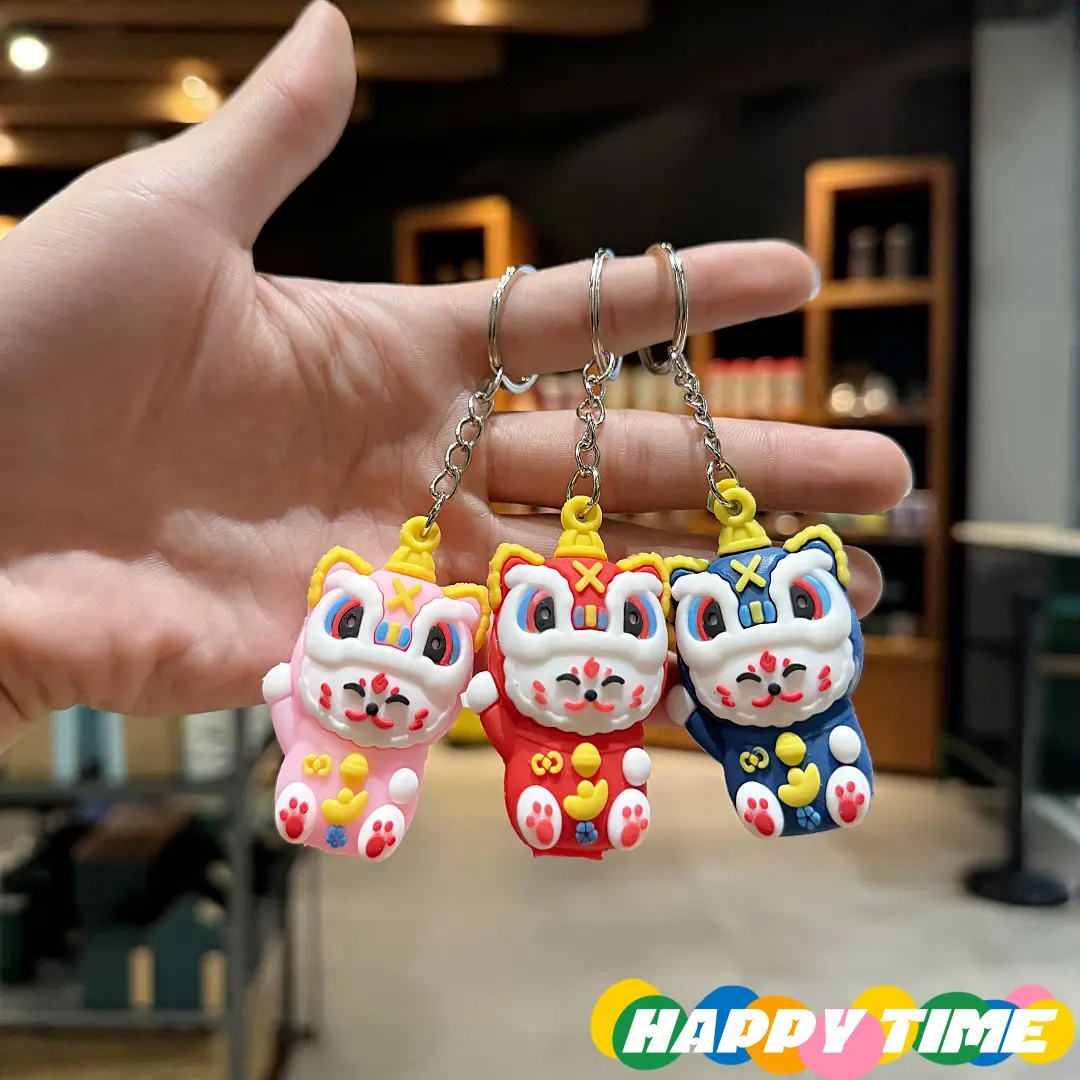 Precision crafted Chinese style key chains - mini lion dance, stylish key rings, cool and durable accessories in random colors