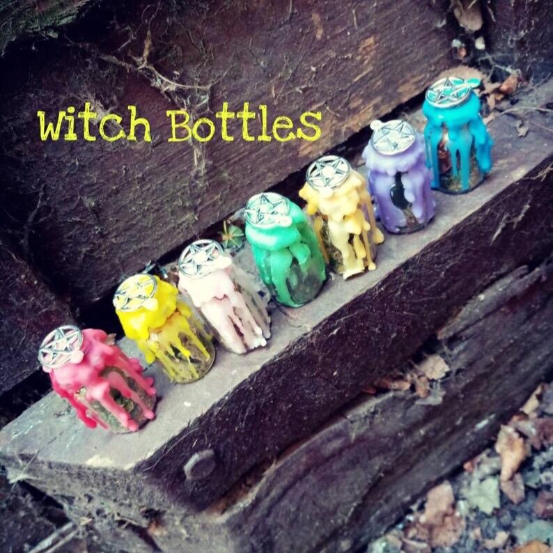 Powerful handmade witch bottle spell jars carry or place in home, choose your intention whether it’s money, luck, love, weight loss, protection. Containing herbs and oils and sealed with wax 0