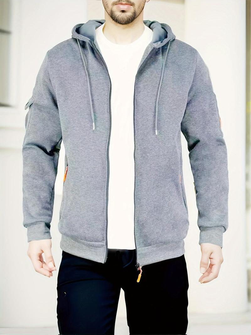 Product Introduction of Trendy Solid Color Hooded Long Sleeve Zip Up Sweatshirt Jacket - Fashion Hoodies with Chic Design, Comfy Sports Wear for Casual Occasions - Soft, Breathable, and Stylish Menswear Tops 11
