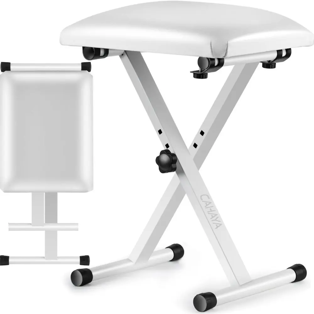 Keyboard Piano Bench X-Style Adjustable Height Piano Bench Padded Keyboard Stool Chair Seat for Electronic Digital Keyboards Pianos White CY0257-1