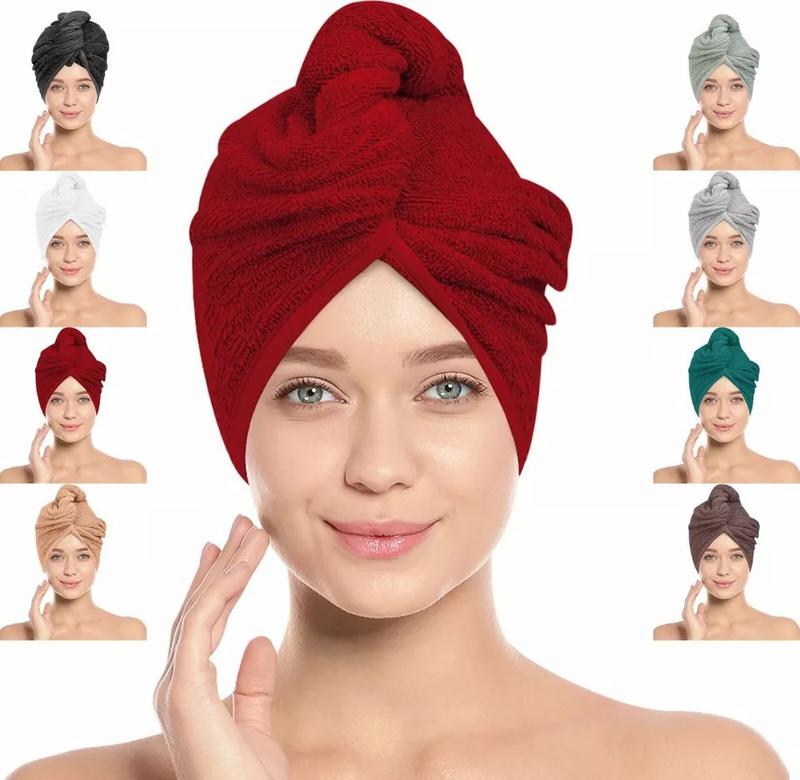 Hair Drying Turban Towel 100% Cotton Twist Wrap Quick Dry Head Bath Cap Hat Band Gift Pack 7
