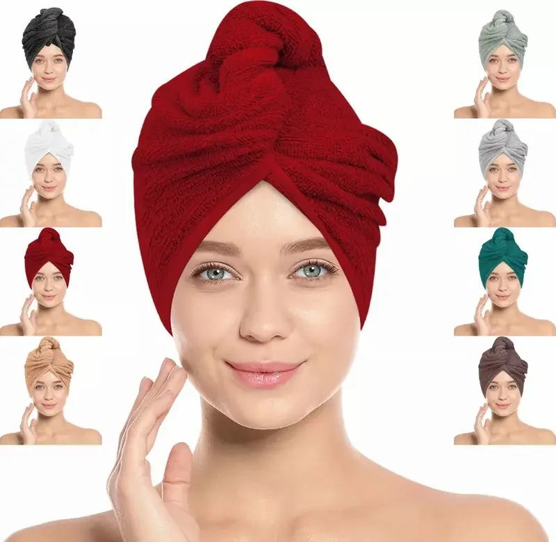 Hair Drying Turban Towel 100% Cotton Twist Wrap Quick Dry Head Bath Cap Hat Band Gift Pack 7