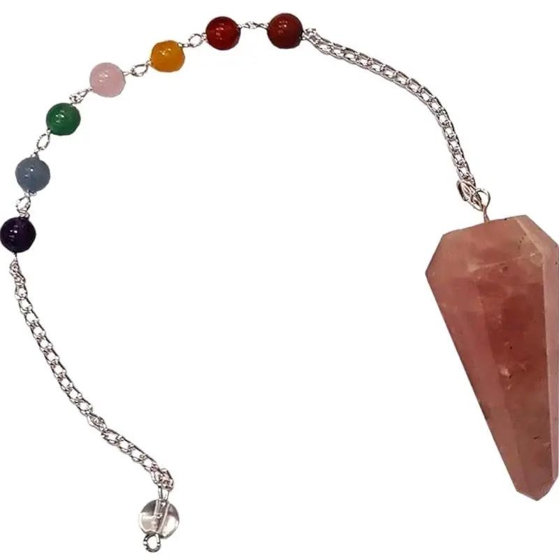Beautiful Rose Quartz or Tigers Eye Pendulum with 7 Chakra Beaded Chain Unique Gift for Witches and Spiritualists - Provides guidance swings based on the answer reiki, healing, meditation, chakra balancing, tarot, dowsing divination, or home decoration. 6