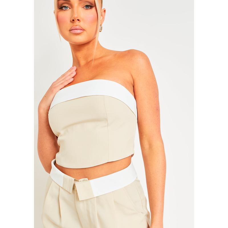 Kaysie Beige Fold Over Bandeau Top 1