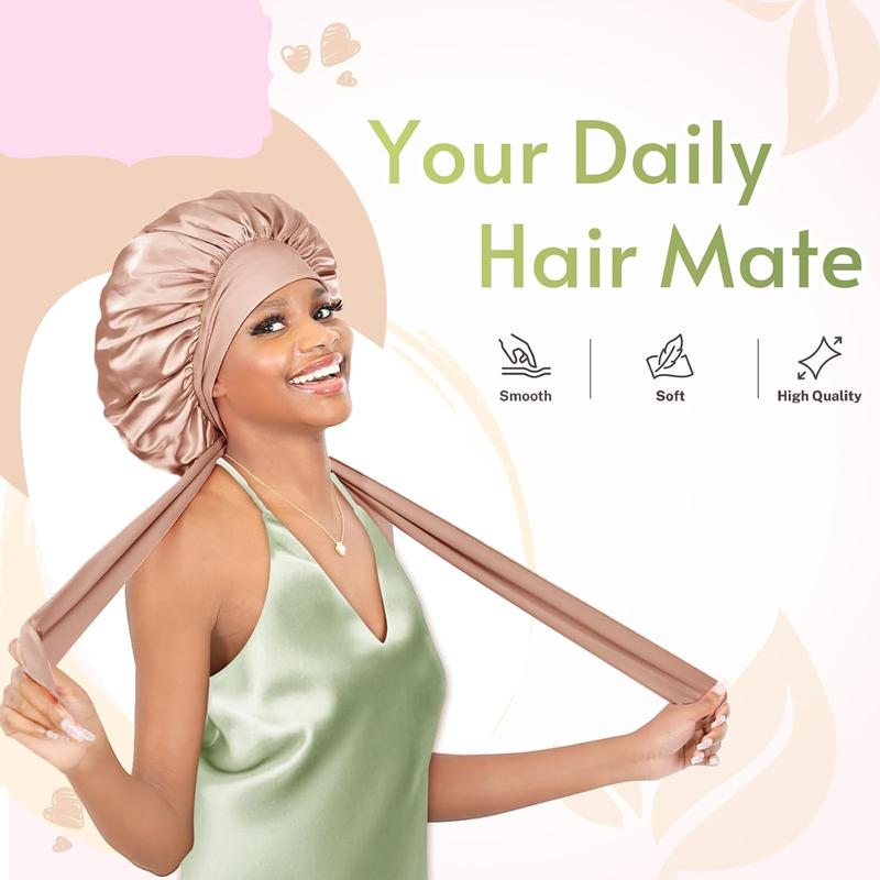 Sleeping Silk Head Cover with Tie Band Hair Wrap Silk Sleep Cap for Curly Long Braid Tresse Haircare 2
