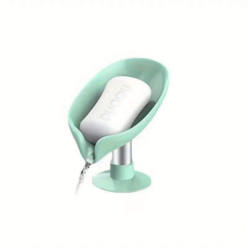 1pc Leaf Shaped Soap Holder, Shower Soap Holder, Bath Soap Box, Sponge Tray, Draining Soap Dish Plastic Accessory 1