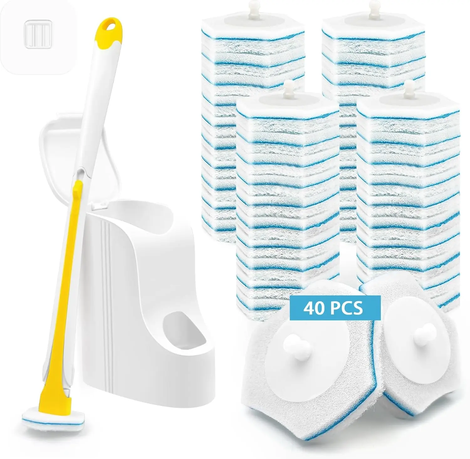 UltiScrub Disposable Toilet Brush 40PCS Brush Refills, Wall Mounted Toilet Wand Kit for Bathroom Sink Bathtub Wash Basin