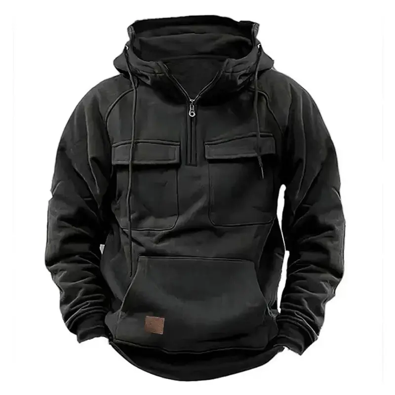 Half Zipper Men's Tactical Hoodies Solid Warm Fleece Military Sweatshirts Multi Pockets Male Hooded Jackets Thick Outdoor Polar Menswear Tops 7